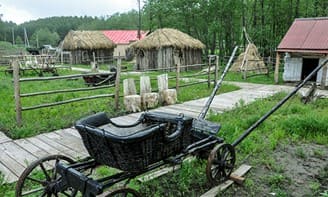 Тарантас XIX в. – один из экспонатов, которым гордится основатель комплекса.